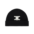 Celine Black Triommphe Beanie In Seamless Cashmere