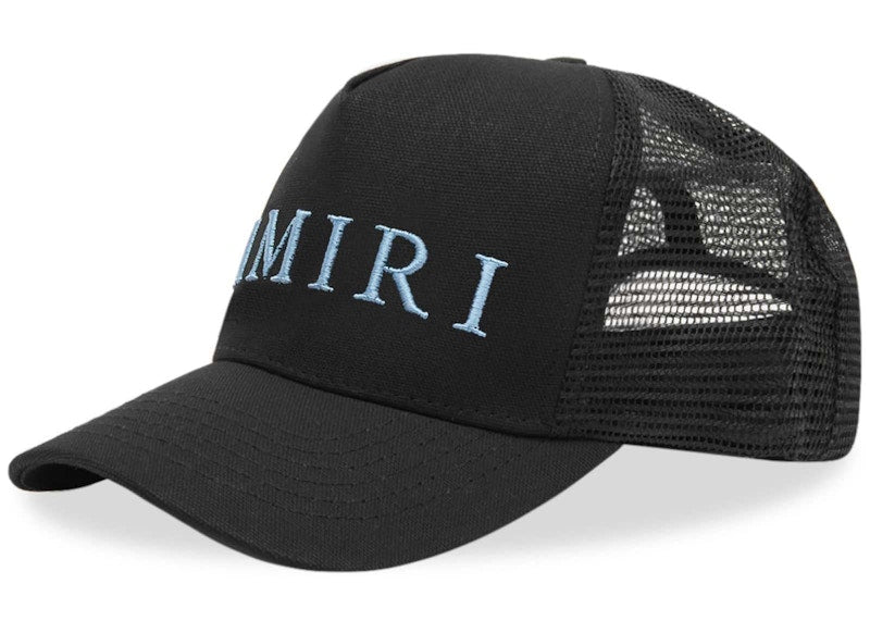 AMIRI Embroidered Logo Trucker Cap Black/Carolina Blue