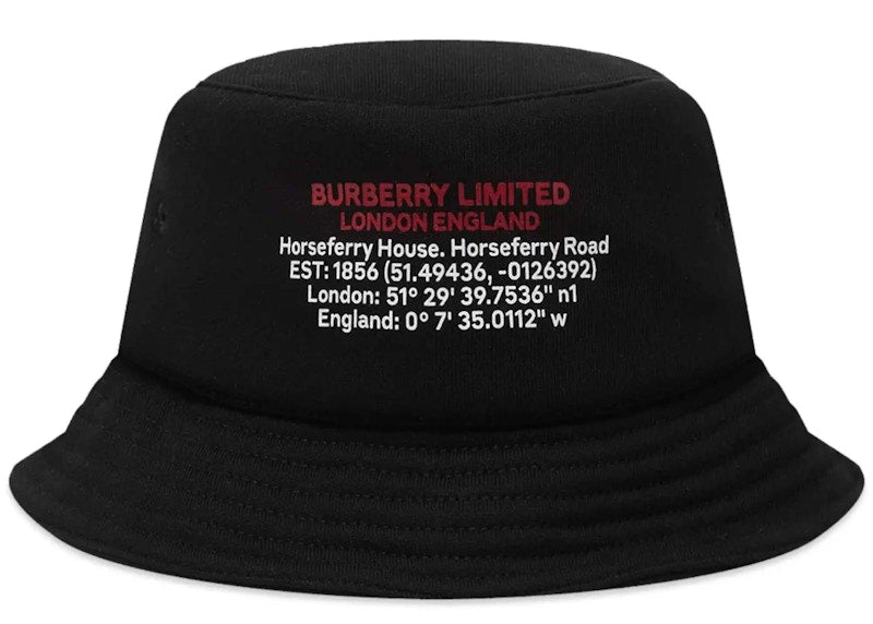 Burberry Location Print Cotton Bucket Hat Black white