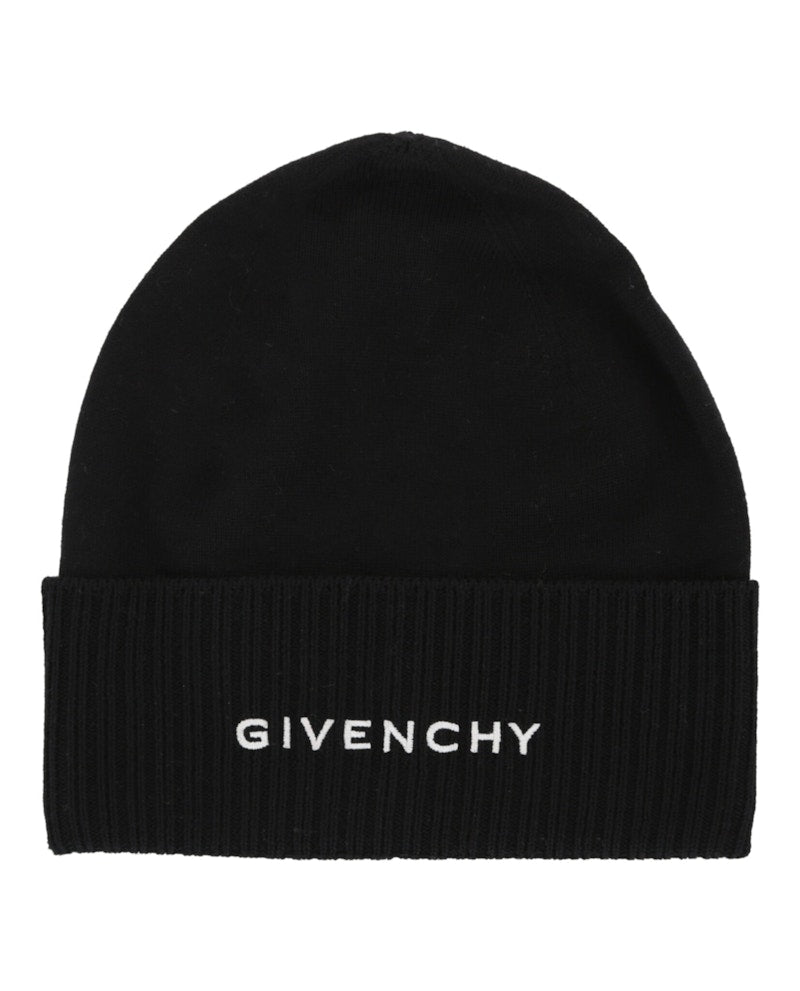 Givenchy Ribbed Embroidered Logo Beanie Black White