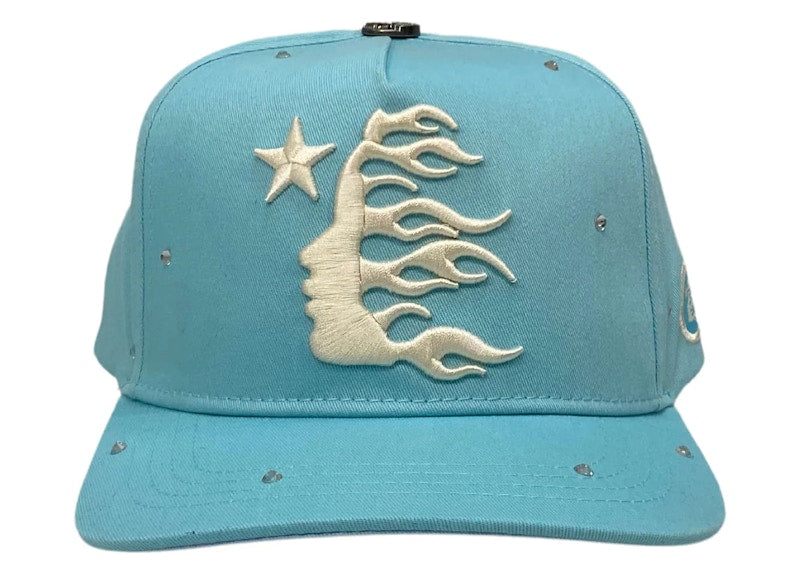 Hellstar OG Logo Rhinestone Snapback Hat Baby Blue