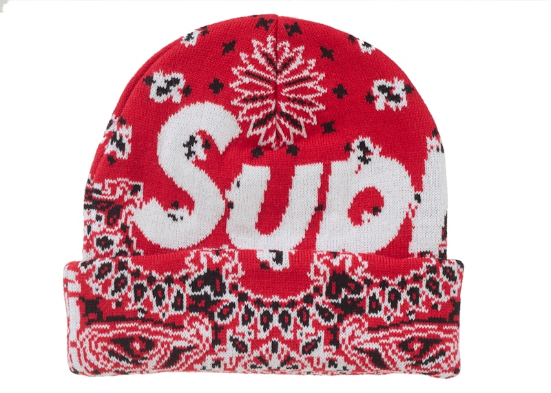 Supreme Bandana Big Logo Beanie Red