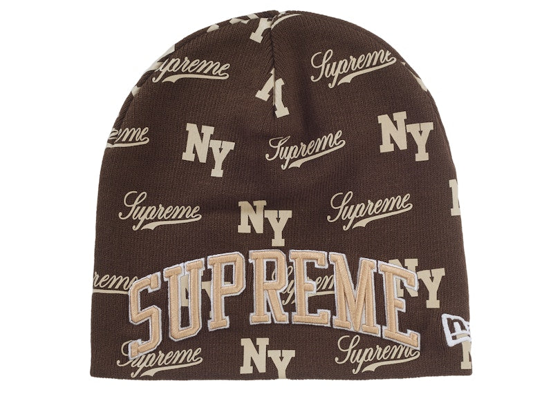 Supreme New Era Monogram Beanie Brown